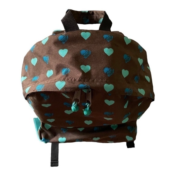 ROXY-BACKPACK-BROWN WITH BLUE & TEAL COLOR HEARTS - Picture 4 of 10